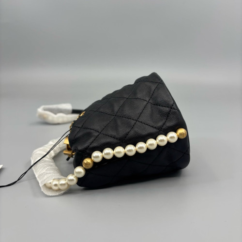 Chanel Quilted Pearl Chain Bucket Calfskin Black Chanel Quilted Pearl Chain Bucket Calfskin Black
