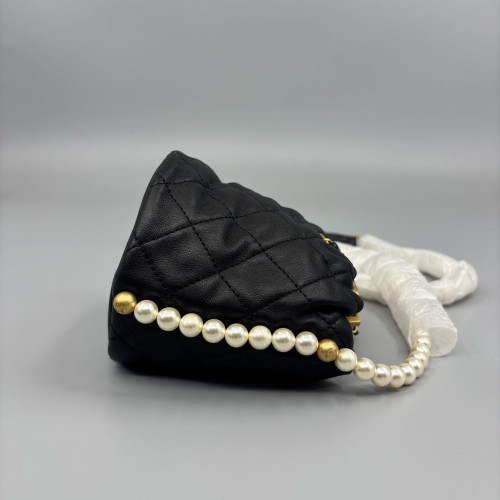 Chanel Quilted Pearl Chain Bucket Calfskin Black Chanel Quilted Pearl Chain Bucket Calfskin Black