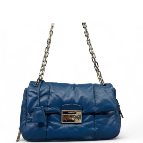 Prada Shoulder Bag Soft Calfskin Blue Prada Shoulder Bag Soft Calfskin Blue