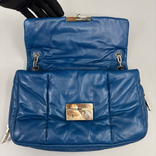 Prada Shoulder Bag Soft Calfskin Blue Prada Shoulder Bag Soft Calfskin Blue