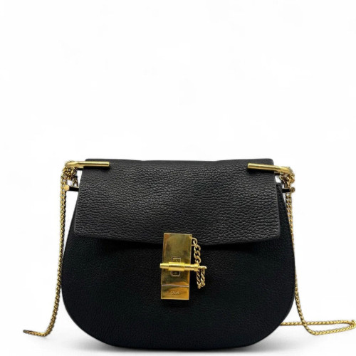 Chloe Medium Drew Shoulder Bag Grained Calfskin Black