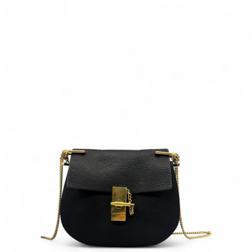 Chloe Medium Drew Shoulder Bag Grained Calfskin Black