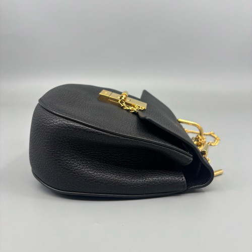 Chloe Medium Drew Shoulder Bag Grained Calfskin Black