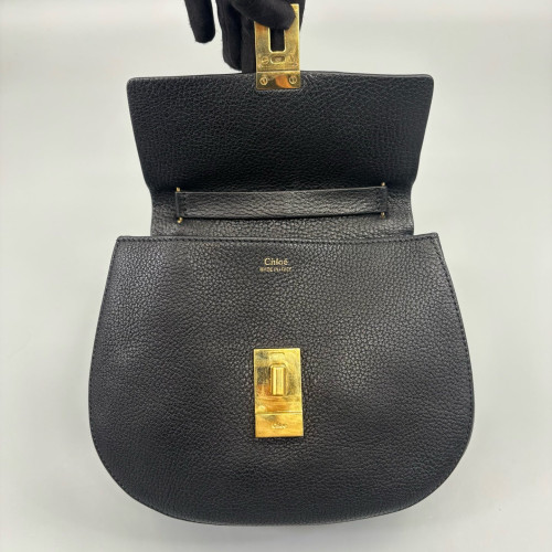 Chloe Medium Drew Shoulder Bag Grained Calfskin Black