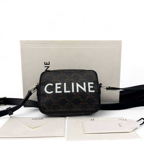 Celine Triomphe Camera Case Triomphe Brown Black