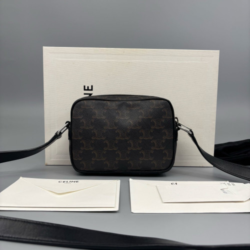 Celine Triomphe Camera Case Triomphe Brown Black