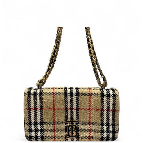 Burberry Small Lola Crossbody Bag Tweed Beige Black White Burberry Small Lola Crossbody Bag Tweed Beige Black White