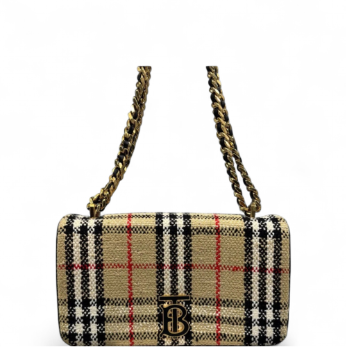 Burberry Small Lola Crossbody Bag Tweed Beige Black White Burberry Small Lola Crossbody Bag Tweed Beige Black White