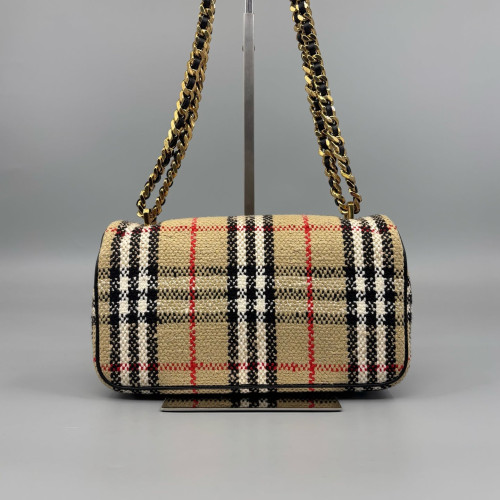 Burberry Small Lola Crossbody Bag Tweed Beige Black White Burberry Small Lola Crossbody Bag Tweed Beige Black White