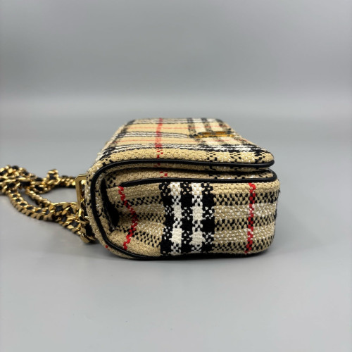 Burberry Small Lola Crossbody Bag Tweed Beige Black White Burberry Small Lola Crossbody Bag Tweed Beige Black White