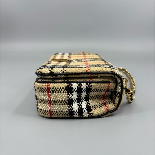Burberry Small Lola Crossbody Bag Tweed Beige Black White Burberry Small Lola Crossbody Bag Tweed Beige Black White