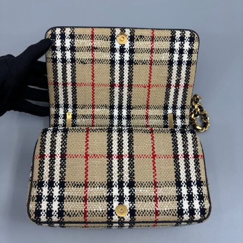 Burberry Small Lola Crossbody Bag Tweed Beige Black White Burberry Small Lola Crossbody Bag Tweed Beige Black White