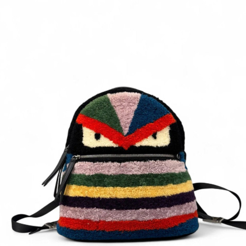Fendi Backpack Shearling Lambskin Black Red Blue