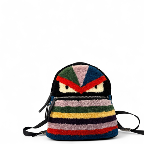 Fendi Backpack Shearling Lambskin Black Red Blue