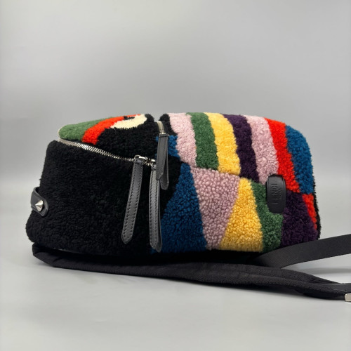 Fendi Backpack Shearling Lambskin Black Red Blue