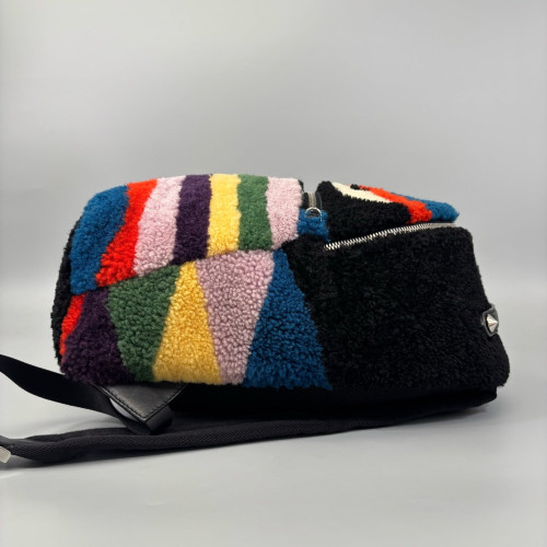 Fendi Backpack Shearling Lambskin Black Red Blue