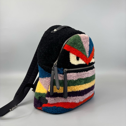 Fendi Backpack Shearling Lambskin Black Red Blue