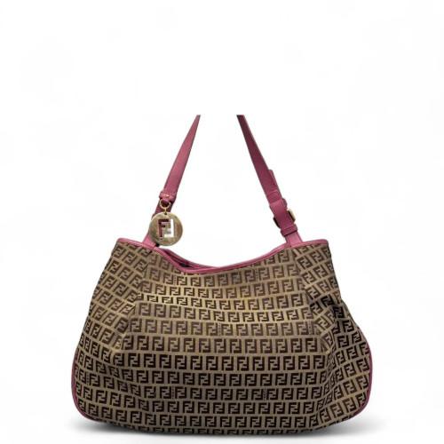 Fendi Tote Bag Zucchino Calfskin Brown Pink