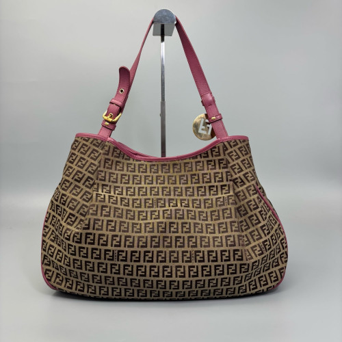 Fendi Tote Bag Zucchino Calfskin Brown Pink