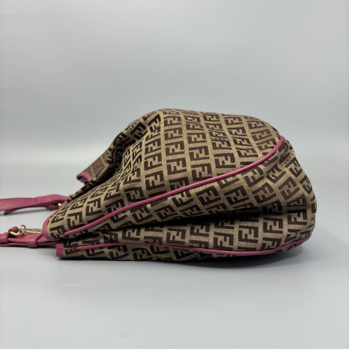 Fendi Tote Bag Zucchino Calfskin Brown Pink
