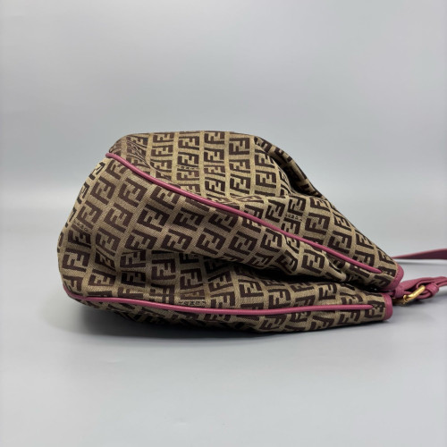 Fendi Tote Bag Zucchino Calfskin Brown Pink