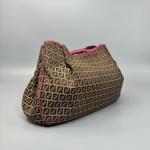 Fendi Tote Bag Zucchino Calfskin Brown Pink