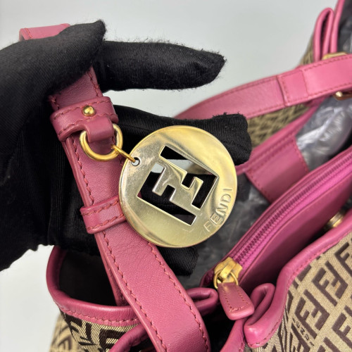 Fendi Tote Bag Zucchino Calfskin Brown Pink