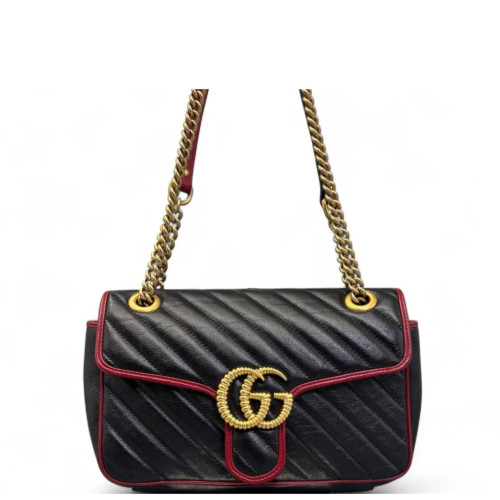 Gucci Matelasse Small GG Marmont Calfskin Black Red