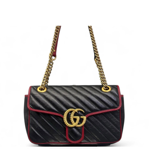 Gucci Matelasse Small GG Marmont Calfskin Black Red