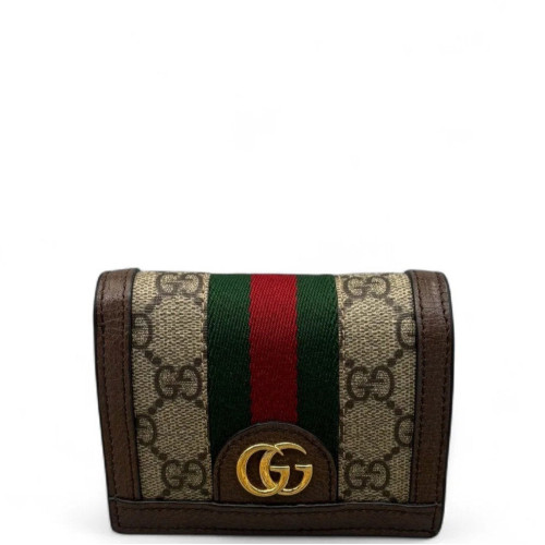Gucci Wallet On Chain WOC GG Monogram Beige Brown Green