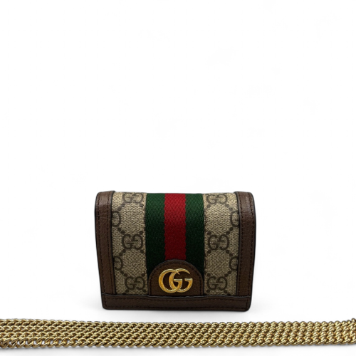 Gucci Wallet On Chain WOC GG Monogram Beige Brown Green