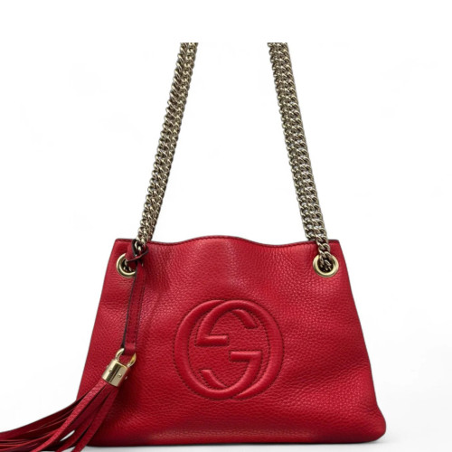 Gucci Tote Bag Grained Calfskin Red