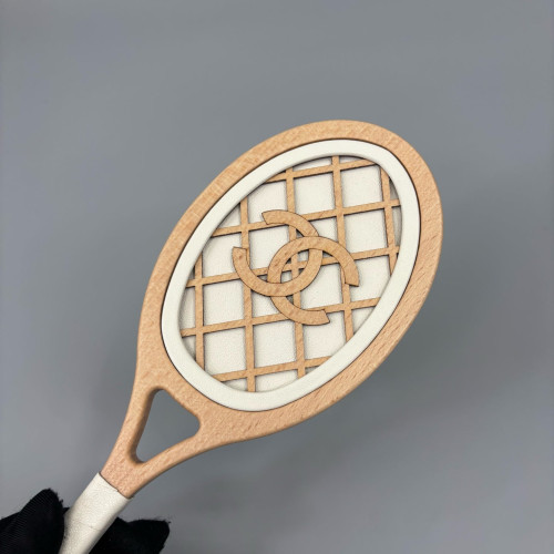 Chanel Quilted Tennis Racket Clutch With Chain Canvas Pink White