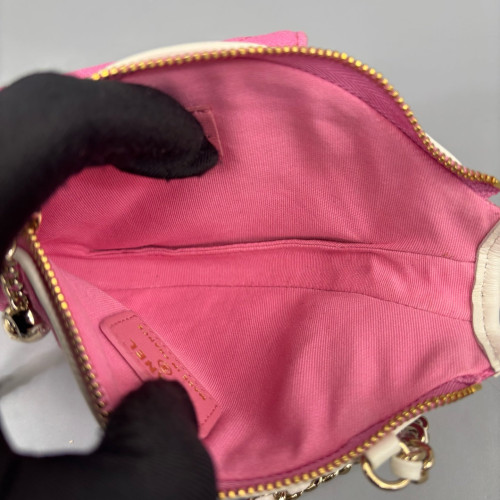 Chanel Quilted Tennis Racket Clutch With Chain Canvas Pink White