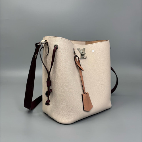 Louis Vuitton Lockme Bucket Calfskin White Burgundy Brown