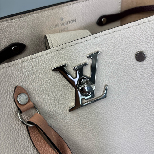 Louis Vuitton Lockme Bucket Calfskin White Burgundy Brown