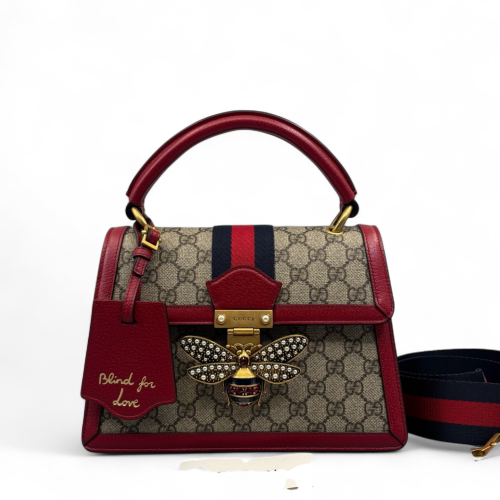Gucci Imitation Pearls Crystal Embellished Queen Margaret Top Handle Bag GG Supreme Monogram Red Beige Blue
