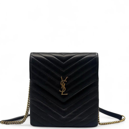 Yves Saint Laurent Double Flap Bag Calfskin Black Yves Saint Laurent Double Flap Bag Calfskin Black