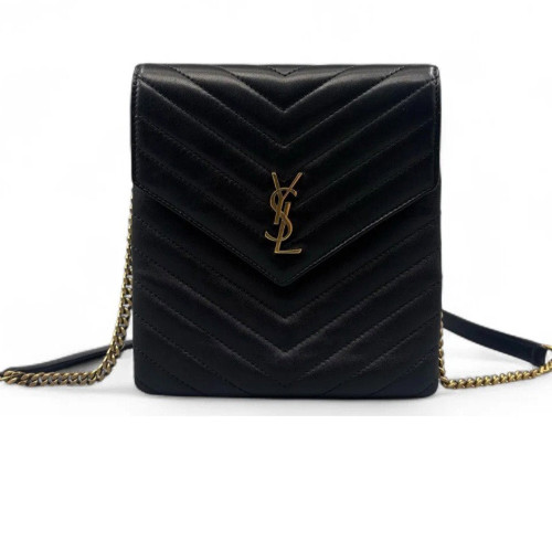 Yves Saint Laurent Double Flap Bag Calfskin Black Yves Saint Laurent Double Flap Bag Calfskin Black