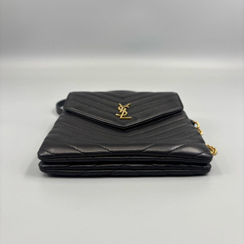 Yves Saint Laurent Double Flap Bag Calfskin Black Yves Saint Laurent Double Flap Bag Calfskin Black