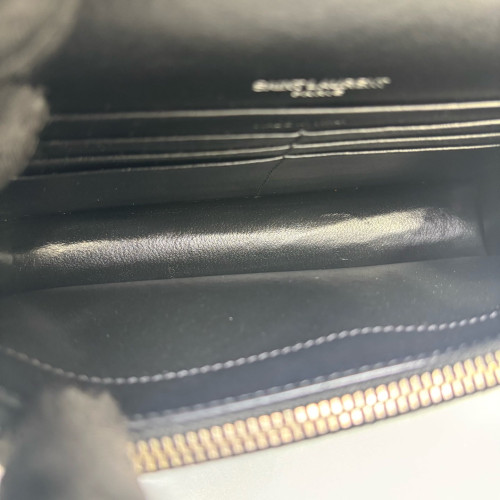 Yves Saint Laurent Small Envelope Chain Wallet Calfskin Crocodile Embossed Black