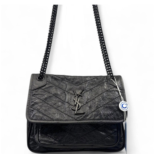 Yves Saint Laurent Mini Niki Chain Pull Up Leather Black
