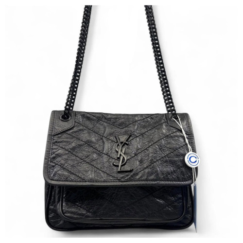 Yves Saint Laurent Mini Niki Chain Pull Up Leather Black