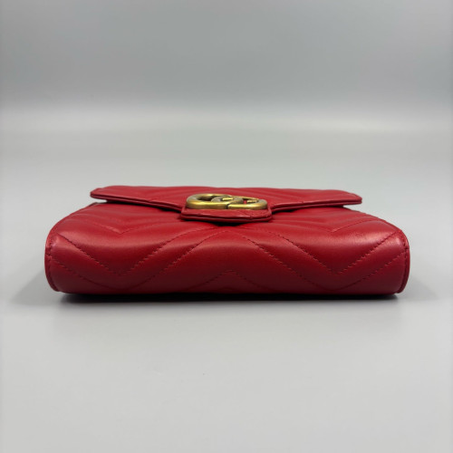 Gucci Chevron GG Marmont Chain Wallet Calfskin Red