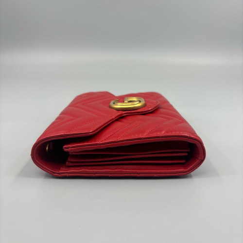 Gucci Chevron GG Marmont Chain Wallet Calfskin Red