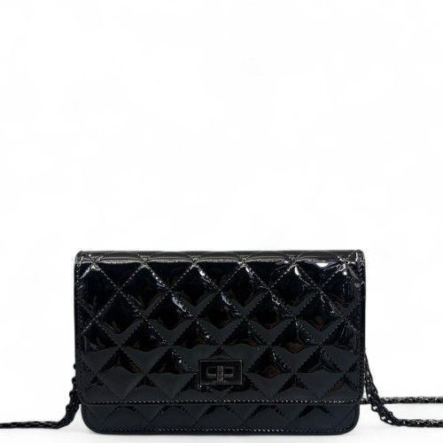 Chanel Quilted 2.55 Reissue Wallet On Chain WOC Patent Calfskin Black