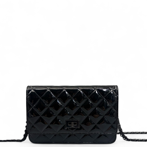 Chanel Quilted 2.55 Reissue Wallet On Chain WOC Patent Calfskin Black
