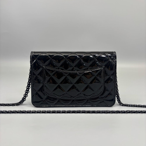 Chanel Quilted 2.55 Reissue Wallet On Chain WOC Patent Calfskin Black