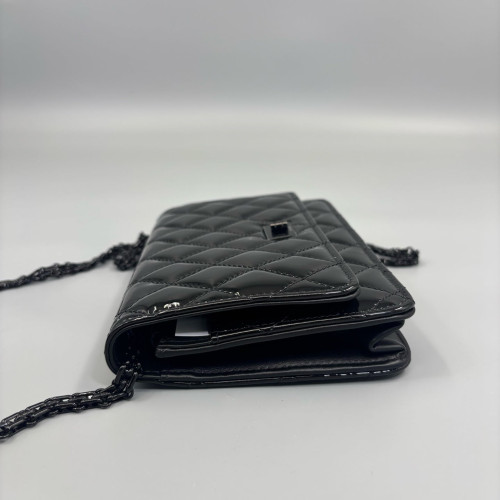 Chanel Quilted 2.55 Reissue Wallet On Chain WOC Patent Calfskin Black