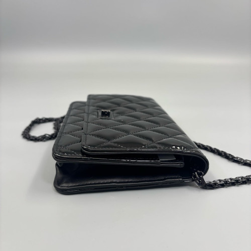 Chanel Quilted 2.55 Reissue Wallet On Chain WOC Patent Calfskin Black